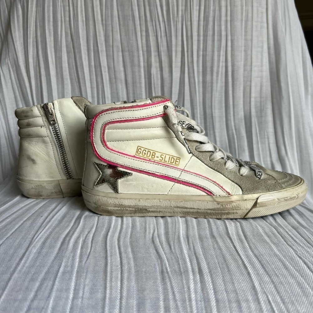 Golden Goose White & Pink Camo Slide Sneakers